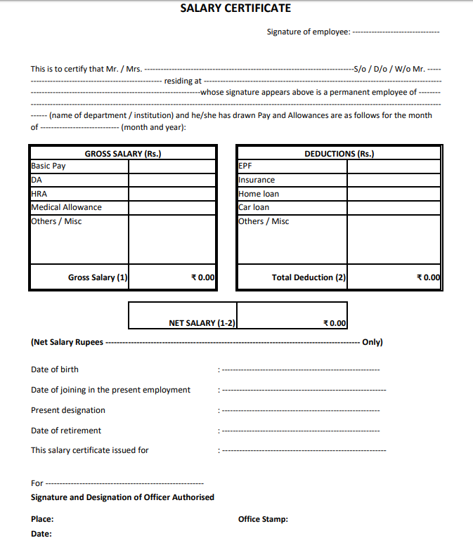 download salary certificate format