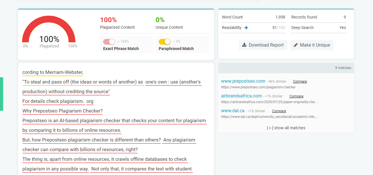 Prepostseo Online Plagiarism Checker